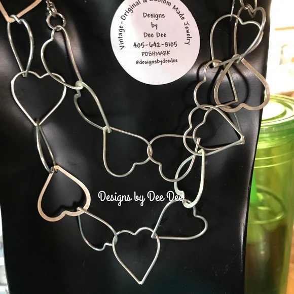 Unique Vintage Jewelry - Vintage Silver Tone Open Heart Chain Necklace